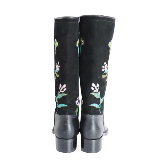 Pre Loved Etro  Floral Embroidered Knee-high Boots in Black Leather and Suede - Picture 4 of 6